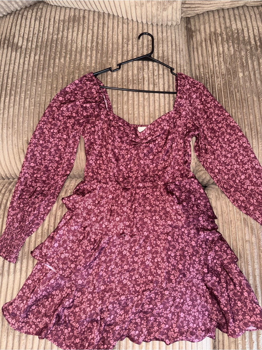 Women's Floral Long-Sleeve Ruffle Dress - Pink